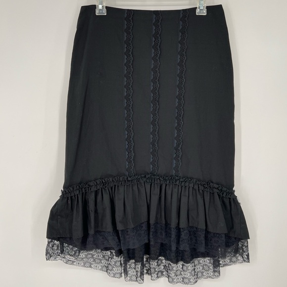 Elegant Black Lace Trim Skirt H&M Goth Practical Magic Hi Lo - Picture 3 of 12